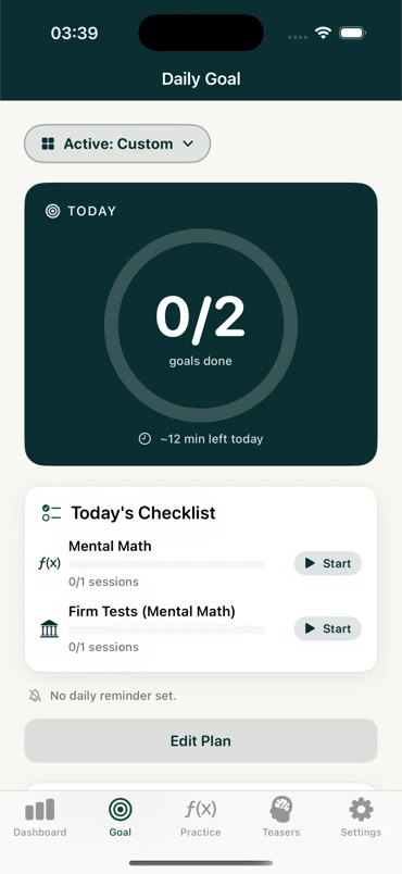 TradeMind app daily goal, remaining time, and last-seven-days streak